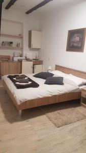 a large bed in a room with a kitchen at Home Away From Home - Apartment Ilica in Zagreb
