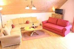 un soggiorno con divano e tavolo di Appartement Landelijke Star a Winterberg