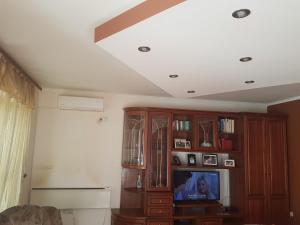 a living room with a tv and a ceiling at Apartments Galinec in Metajna