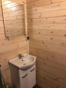 La salle de bains est pourvue de toilettes et d'un lavabo. dans l'établissement Morskieustronie, à Ustronie Morskie