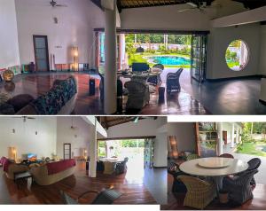 two pictures of a living room and a dining room at Villa Rizki Candidasa in Candidasa