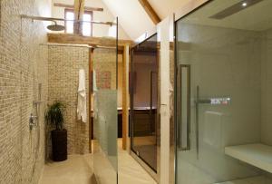
a bathroom with a walk in shower and a walk in shower stall at La Borde in Leugny
