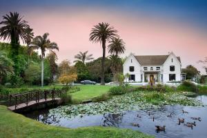 a white house with ducks in a pond at The Manor House at Fancourt in George