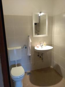 uma casa de banho com um WC, um lavatório e um espelho. em Apartman Mate em Preko