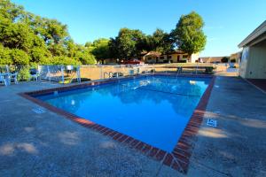 una piscina de agua azul en un patio en The Shores at Lake Travis, a VRI resort, en Lago Vista