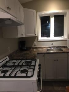 a kitchen with a stove and a sink at Four Seasons Algonquin Cabins in Madawaska