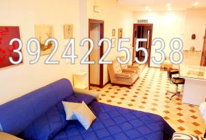 カターニアにあるCatania house Apartmentの青いソファ付きのリビングルーム、数字の壁