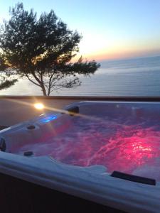 uma banheira de hidromassagem com corante rosa em frente ao oceano em Affittacamere Murgenere em Vico del Gargano