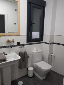 セビリアにあるCasa Aguilasのバスルーム(白いトイレ、シンク付)