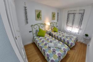 マラガにあるApartamento Boqueronのベッドルーム1室(ベッド2台、緑の枕付)