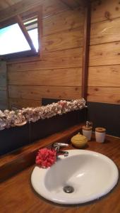 a bathroom with a white sink and a mirror at Le Chalet - Destination St-Leu in Saint-Leu