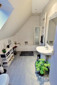 uma casa de banho com um lavatório e uma banheira em l'atelier expo du Grand Island em Grand Island