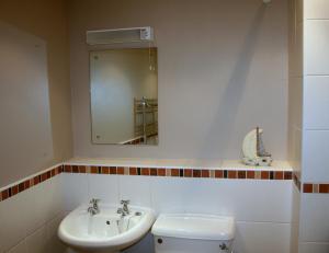 a bathroom with a sink and a toilet and a mirror at StoneyGill A in Keswick