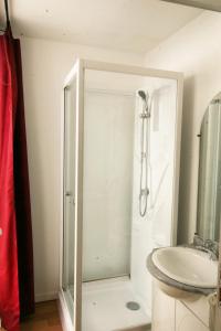 a bathroom with a shower and a sink at Le Clos Auvergnat in Tauves