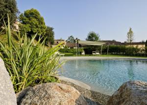 a swimming pool in a yard with some rocks at Agriturismo La Montecchia in Selvazzano Dentro