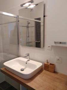 ヴルフラビーにあるHOLLEY Apartment 1623のバスルーム(白い洗面台、鏡付)