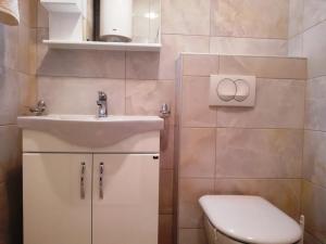 a bathroom with a sink and a toilet at Apartment Olive Montenegro KO Becici in Budva