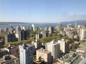 an aerial view of a city with tall buildings at Blue Horizon Hotel in Vancouver