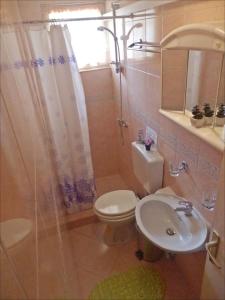 y baño con aseo, ducha y lavamanos. en APP Veselica, en Umag