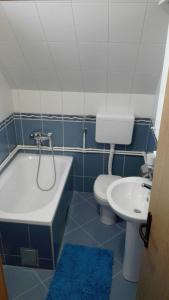 a bathroom with a tub and a toilet and a sink at Apartment and rooms D&J in Žabljak