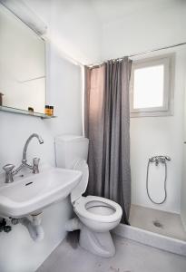 パリキアにあるMerSea apartmentsのバスルーム(トイレ、洗面台付)、窓が備わります。