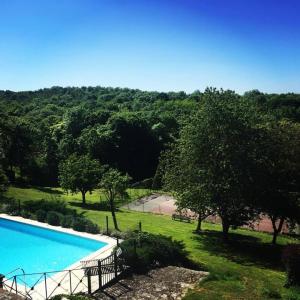 una gran piscina en un campo con árboles en Les Hautes Sources - Esprit de France, en Ménilles