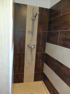 a shower with a hose in a bathroom at Un petit nid dans la garrigue in Saint-Pierre-des-Champs