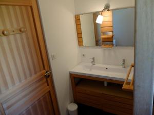 a bathroom with a sink and a mirror at Un petit nid dans la garrigue in Saint-Pierre-des-Champs