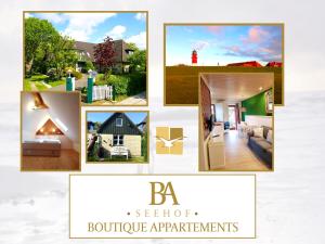 a collage of pictures of houses and a lighthouse at Seehof Boutique Appartements in Büsum