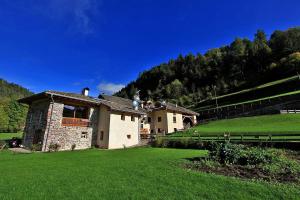 a house in a field with a grassy yard at Maso Toneto in Castello di Fiemme