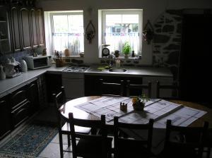 a kitchen with a table and a sink and a table and chairs at Pension Lažany in Lažany