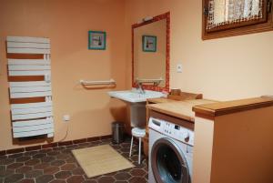 La salle de bains est pourvue d'un lave-linge et d'un lavabo. dans l'établissement GITE LA COLIN'OTHE, à Bucey-en-Othe