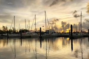 a group of boats docked at a marina at sunset at Court Cottages in Key West