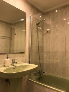 y baño con lavabo, ducha y bañera. en AZ El Balcón de Conde de Aranda II, en Zaragoza