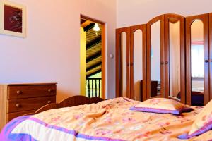 sypialnia z łóżkiem, komodą i lustrem w obiekcie Ski Villa Świeradów w Świeradowie Zdroju