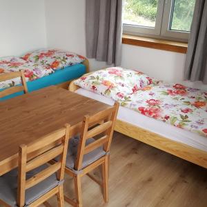 Habitación con 2 camas, mesa y sillas en VilaPavlov, en Pavlov