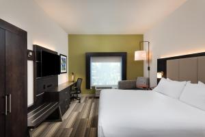 Holiday Inn Express & Suites Lakeland South, an IHG Hotel في ليكلاند: غرفة فندقية بسرير وتلفزيون بشاشة مسطحة