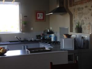 eine Küche mit einer Spüle und einem Herd Top-Backofen in der Unterkunft Meublé Maison Narbay in Saint-André-de-Seignanx