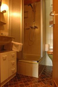 y baño con ducha y lavamanos. en Gästehaus Inzeller Hof en Inzell