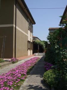 a building with purple flowers next to a building at Venice Lagoon House B&B in Tessera