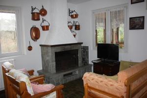 a living room with a fireplace and a tv at Villa Anna in Sorico