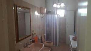bagno con lavandino, servizi igienici e specchio di Punta Prosciutto apartments to rent a Punta Prosciutto