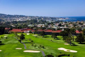 an aerial view of the golf course at a resort at Hyatt Regency Monterey Hotel and Spa in Monterey