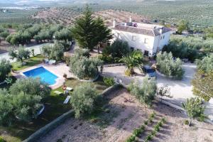 uma vista aérea de uma villa com piscina em Agroturismo Ecologico el Cortijillo em Luque