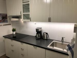 a kitchen with a sink and a coffee maker on a counter at Vinstra Hostel in Vinstra