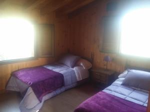 sypialnia z dwoma łóżkami w drewnianym pokoju w obiekcie Casa Calañas w mieście El Raso