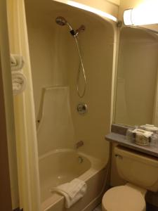 a bathroom with a shower and a toilet at Petawawa River Inn & Suites in Petawawa