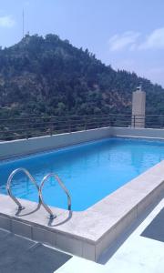 a large swimming pool with a mountain in the background at Departamento Santiago Centro in Santiago