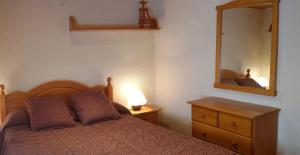a bedroom with a bed with a dresser and a mirror at Casa Antonia in Vilaller