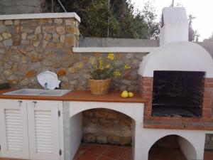 a outdoor kitchen with a stone oven with a sink at Le Case dei Pescatori - Villa Domitilla in Ponza